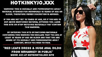 Play Hotkinkyjo red leafs dress & huge anal dildo from mrhankey in public